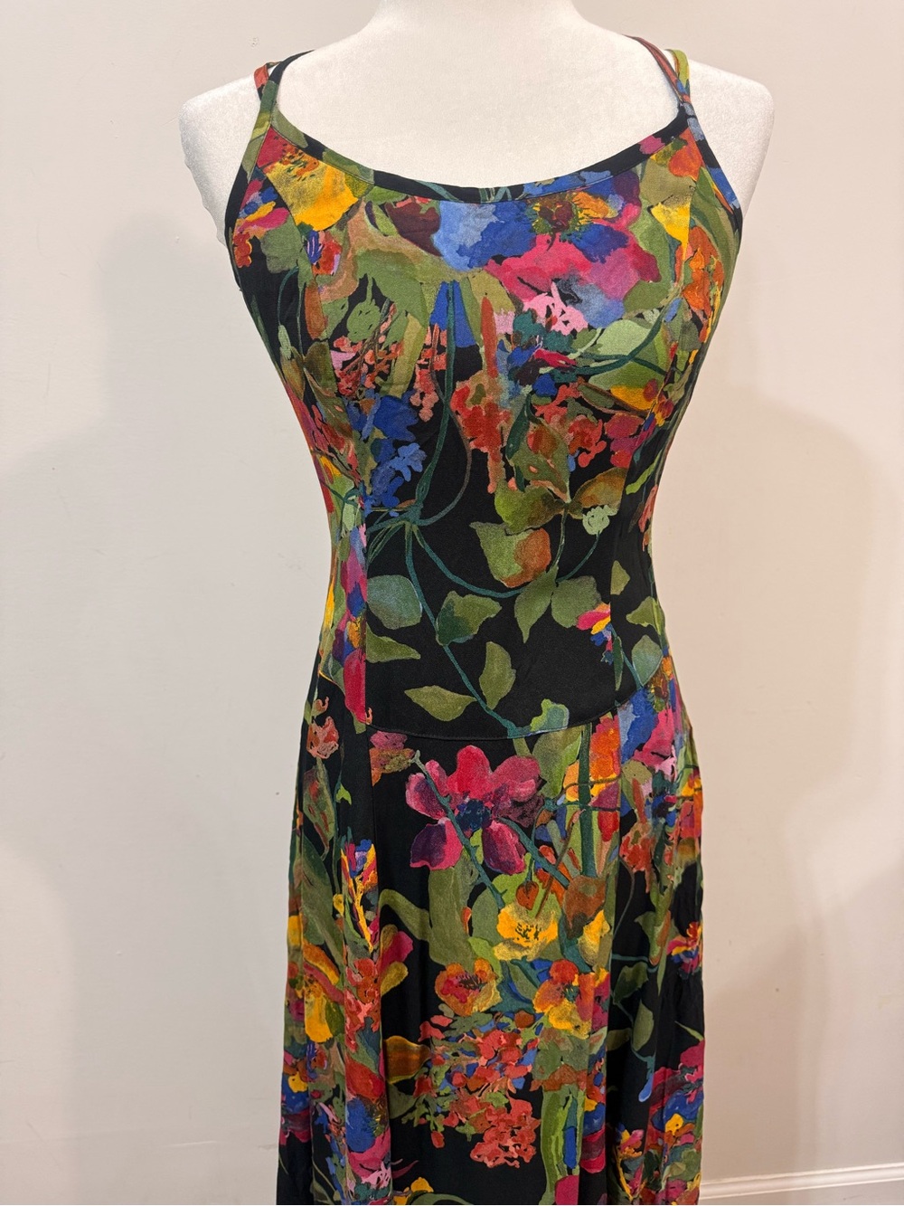 Carole Little Vintage 90's Multicolor Floral X-Back Design Midi Dress Size 4 - Picture 6 of 10